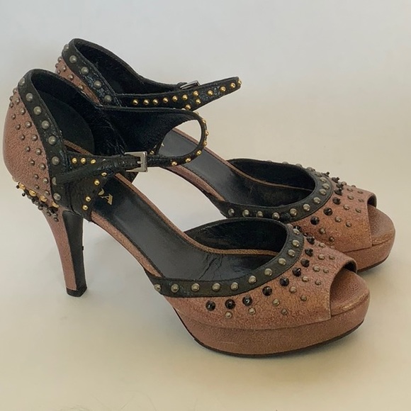 Prada Studded Pink Black Platform Heel size 8 - Picture 4 of 9